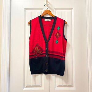 Vintage Holiday Sunflower Sweater Vest Red & Black